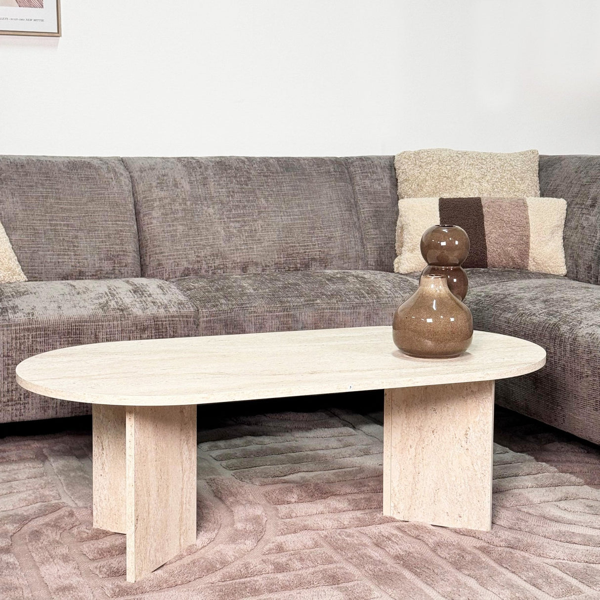 Hoekbank met chaise longue taupe chenille stof Manon - rechts