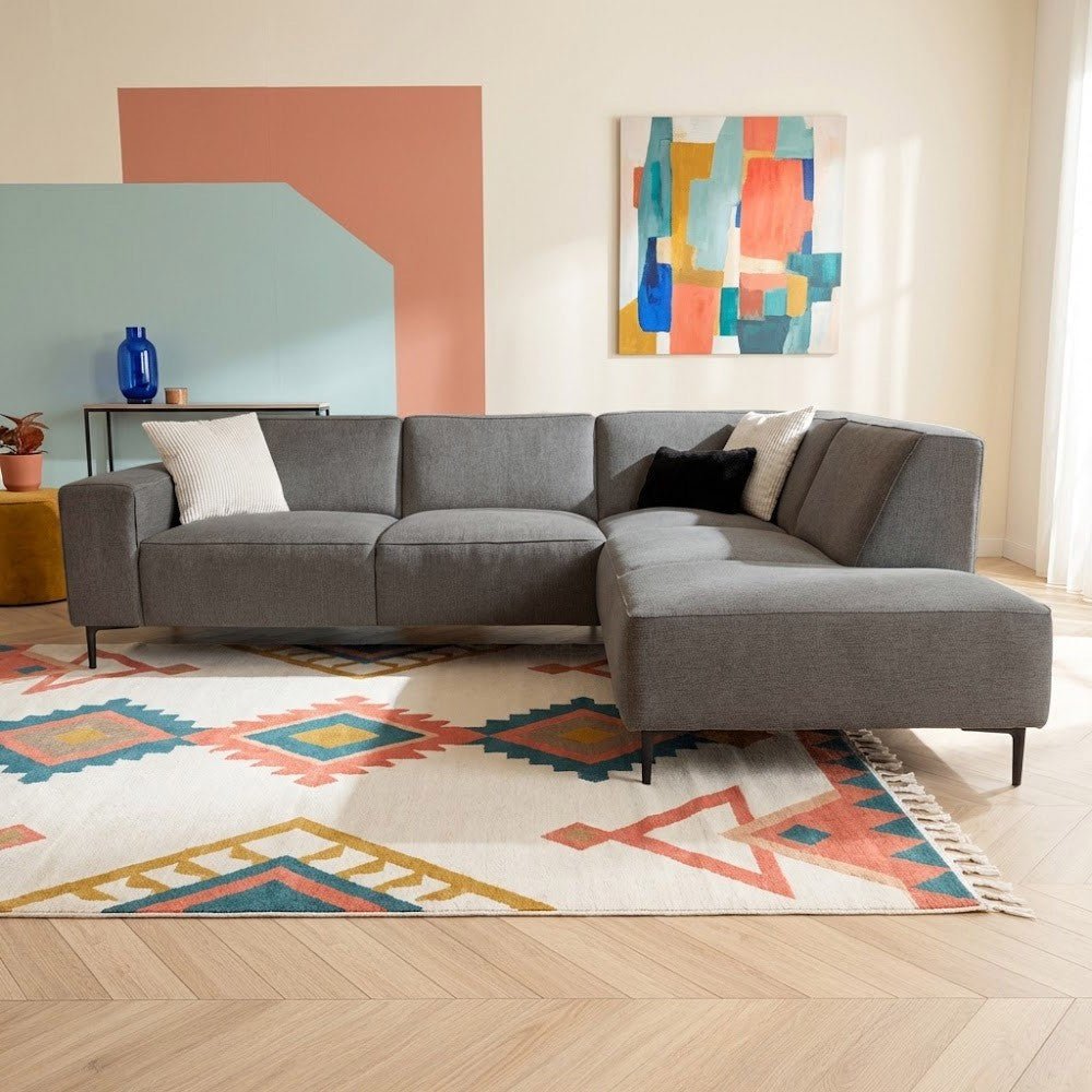 Hoekbank taupe chenille gemêleerd Ravi – rechts