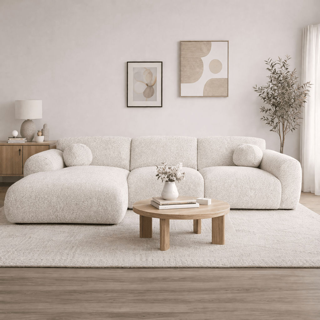 Hoekbank beige bouclé stof - 292x169 cm - Shane - links