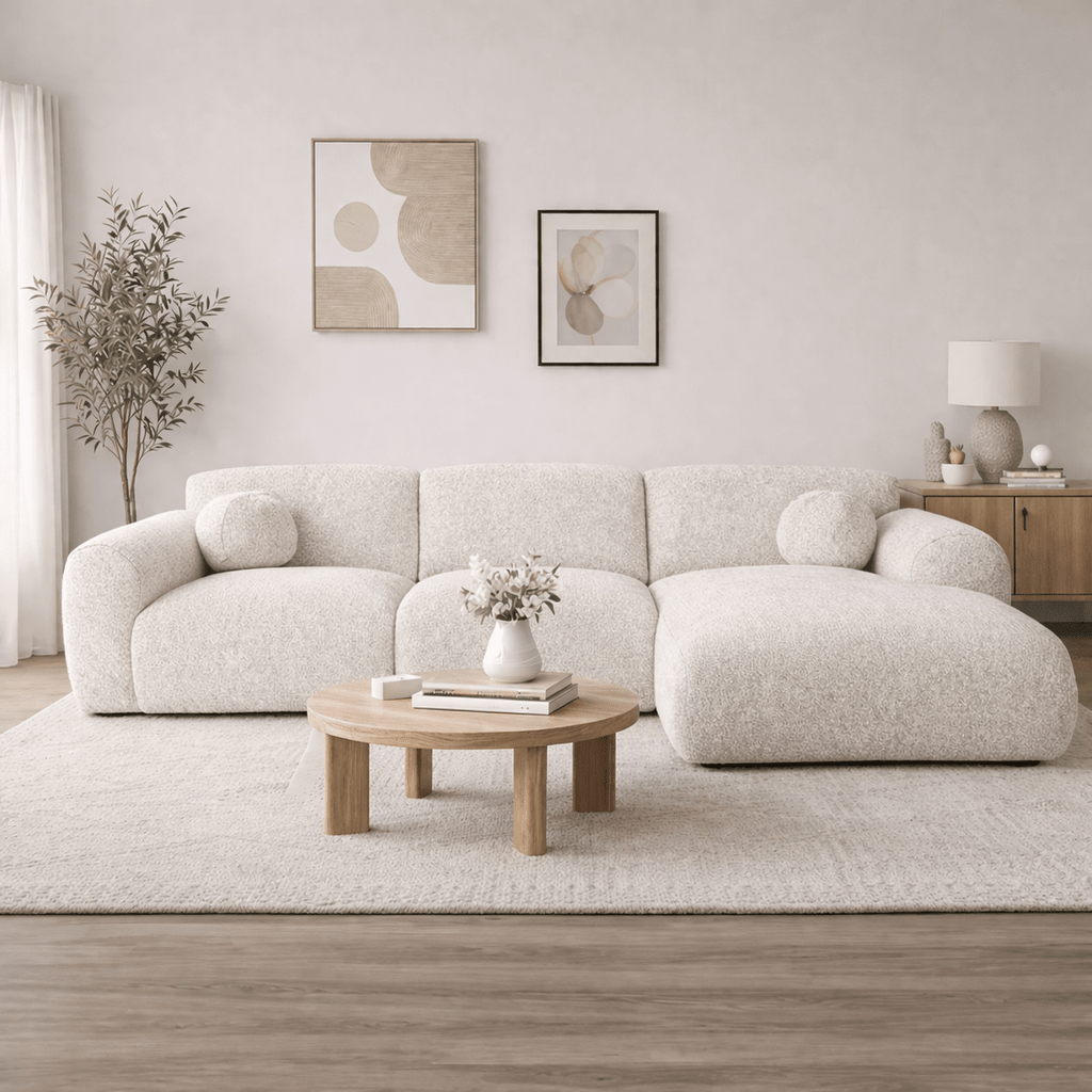 Hoekbank beige bouclé stof - 292x169 cm - Shane - rechts