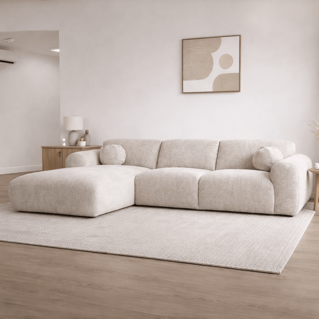 Hoekbank beige chenille stof - 292x169 cm - Shane - links