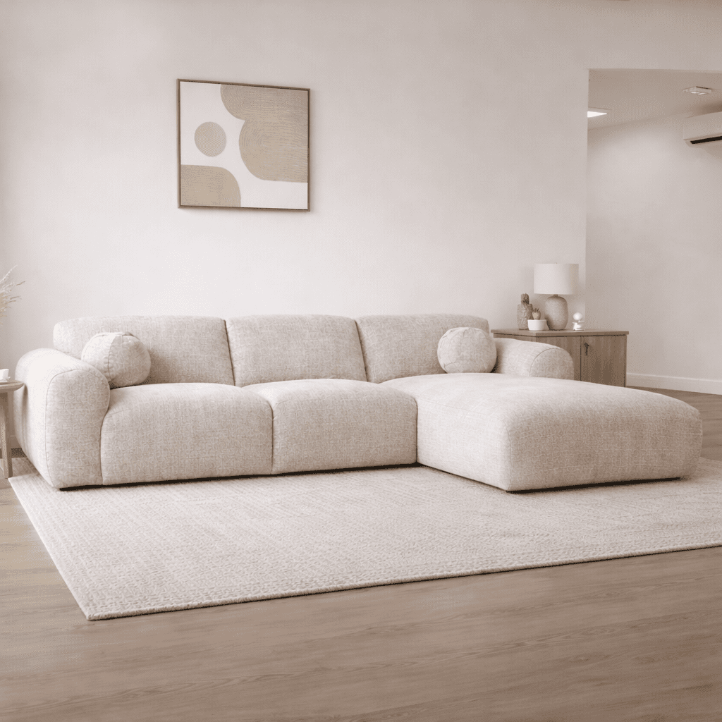 Hoekbank met lounge beige chenille stof Shane - rechts