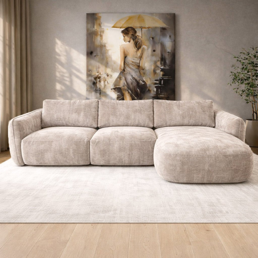 Hoekbank chaise longue beige structuurstof Dwayne - rechts