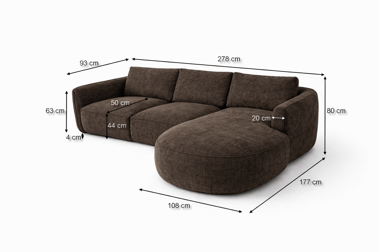 Hoekbank chaise longue mokka bruin structuurstof Dwayne - links