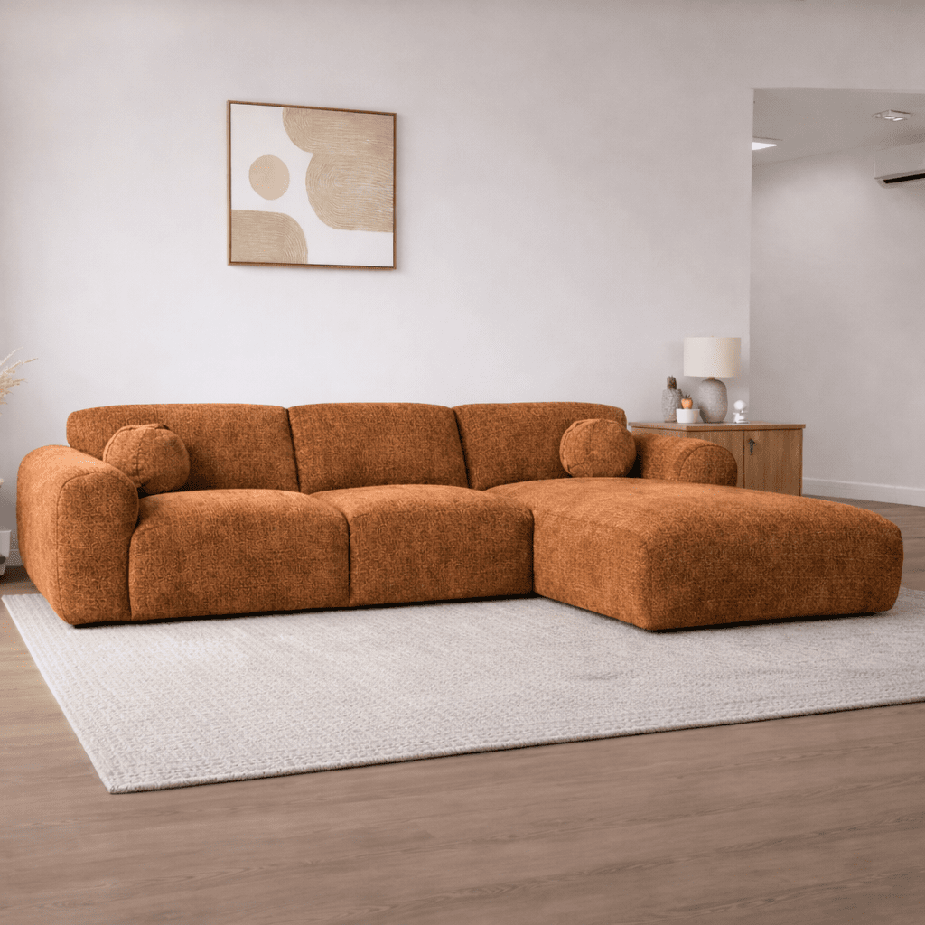 Hoekbank met lounge koper chenille stof Shane - rechts