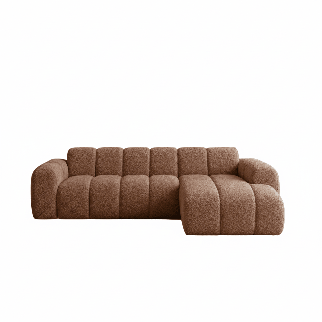 Hoekbank met lounge koper bouclé stof - strepen - rechts - Brix