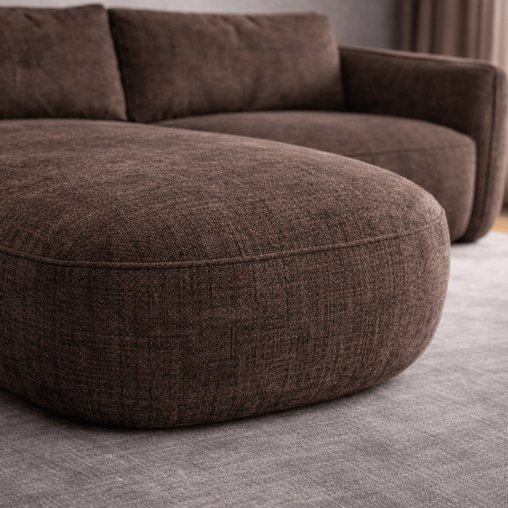 Hoekbank chaise longue mokka bruin structuurstof Dwayne - links