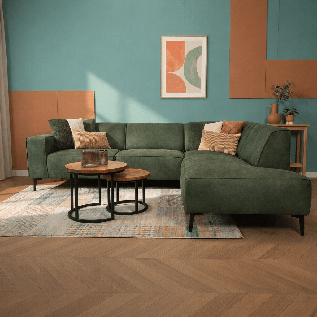 Industriële hoekbank olijfgroen eco-leer Brisbane - rechts