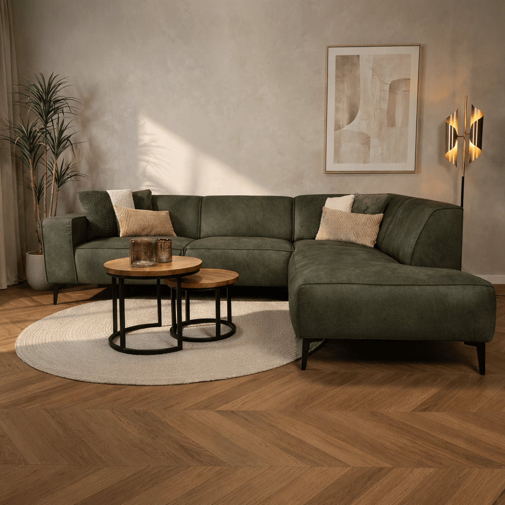 Industriële hoekbank olijfgroen eco-leer Brisbane - rechts