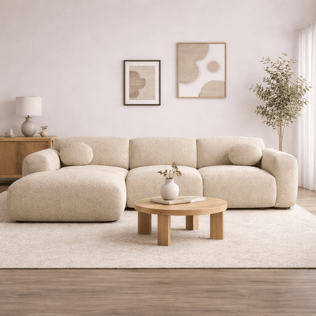 Hoekbank zand bouclé stof - 292x169 cm - Shane - links