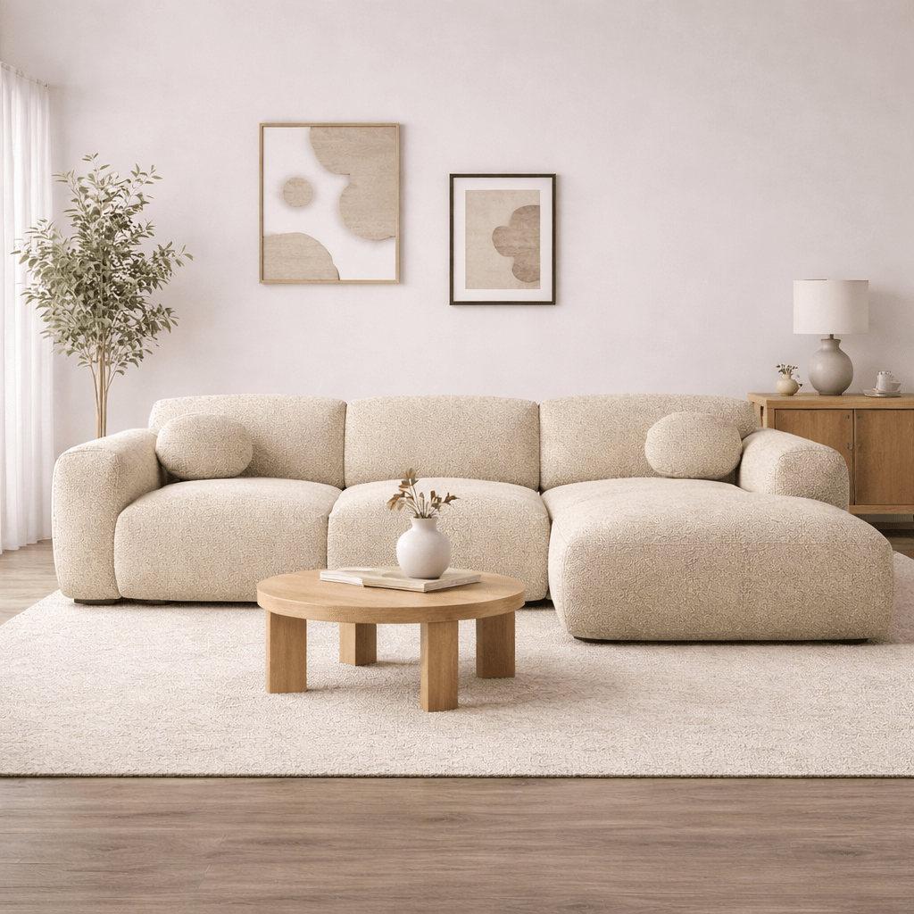 Hoekbank zand bouclé stof - 292x169 cm - Shane - rechts