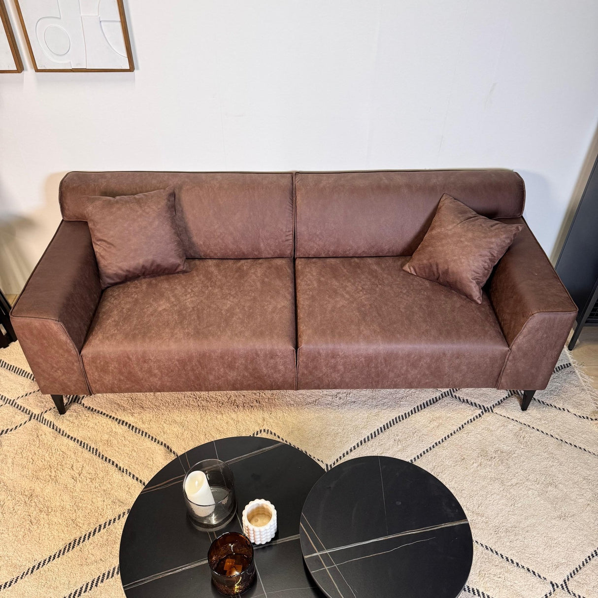 3-zits bank bruin microvezel stof Davidson