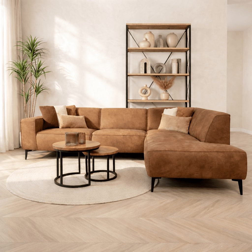 Industriële hoekbank cognac eco-leer Brisbane - rechts