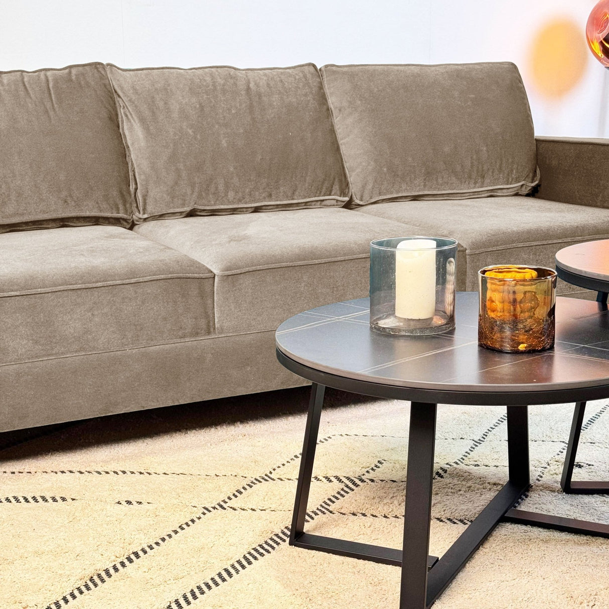 3-zits Bank Kale Velvet Crème - comfortabele losse kussens