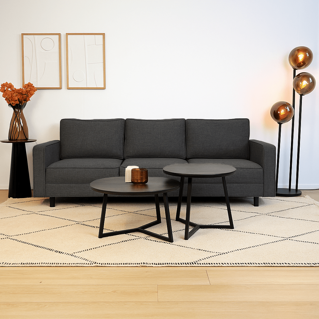 3-zits Bank Kale linnen stof antraciet - comfortabele kussens