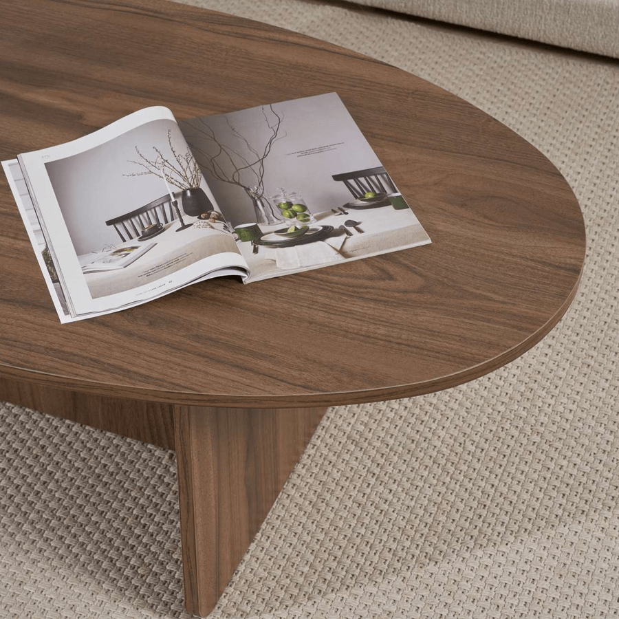 Kiezelvormige salontafel Walnoot Japandi - 120 x 60 cm - Baro