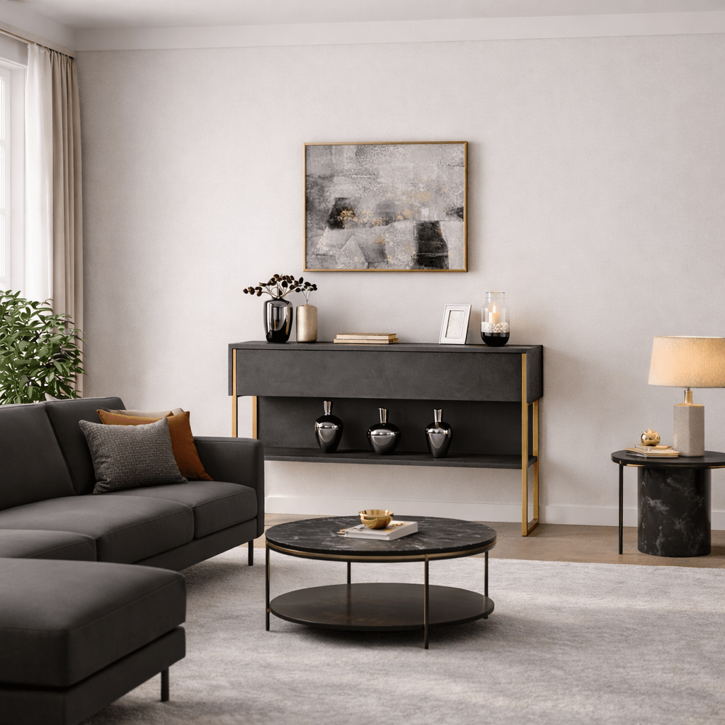 Modern Dressoir Antraciet Luxe 120x80x30 - Gouden Frame - Eén Vak