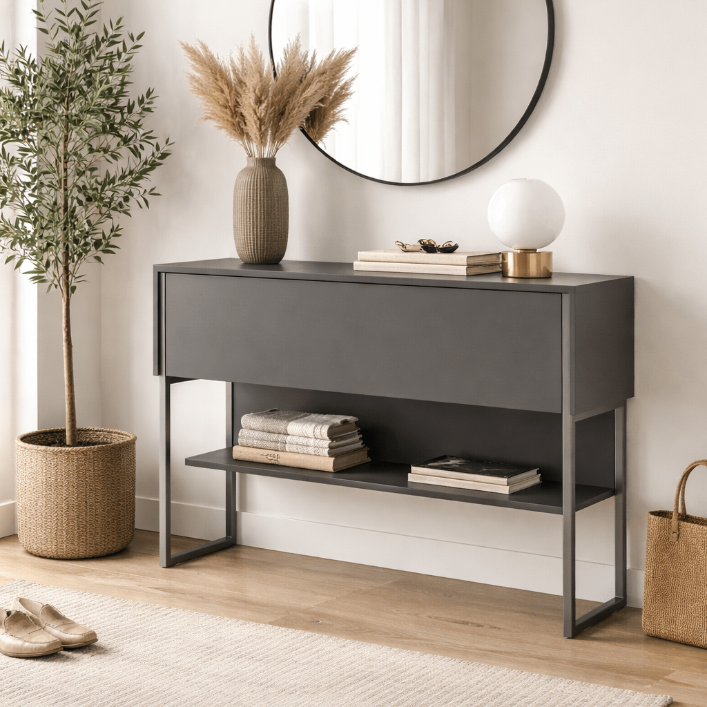 Modern Dressoir Antraciet Luxe 120x80x30 - Zilver Frame - Eén Vak