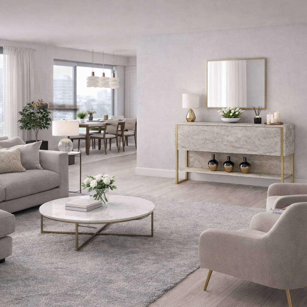 Modern Dressoir Travertijn Luxe 120x80x30 - Gouden Frame - Eén Vak