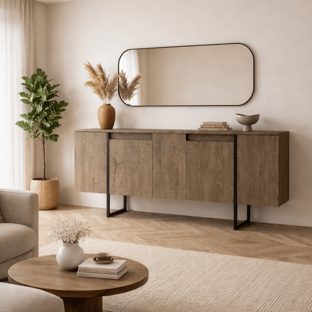 Modern Dressoir Walnoot Luxe 160x80x35 - Zwart Frame