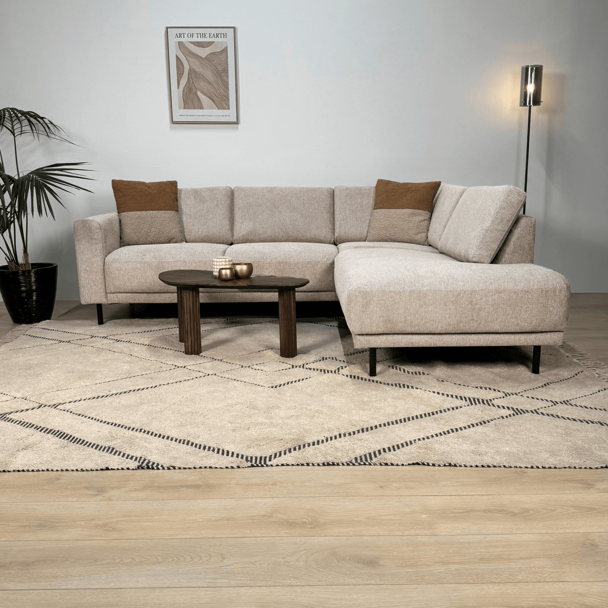 Moderne 3-zits Hoekbank Rechts Beige Stof Aniko met Lounger 240x197x78 cm