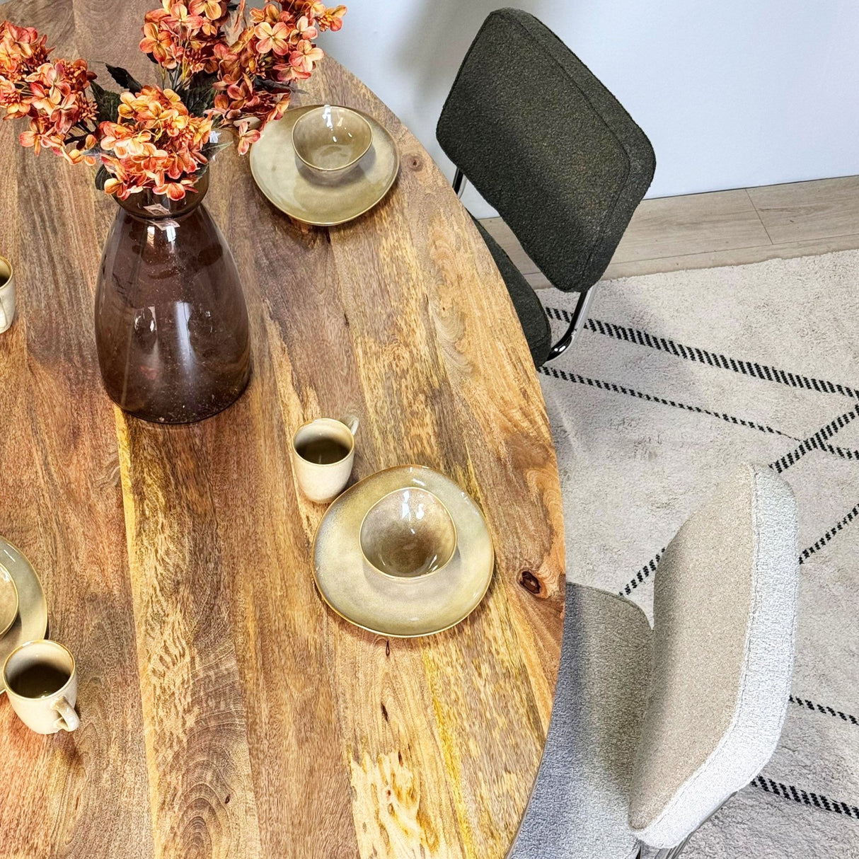 Moderne Eetkamerstoel Grijs Bouclé Stof Sway - Chrome Frame - Zonder Armleuningen