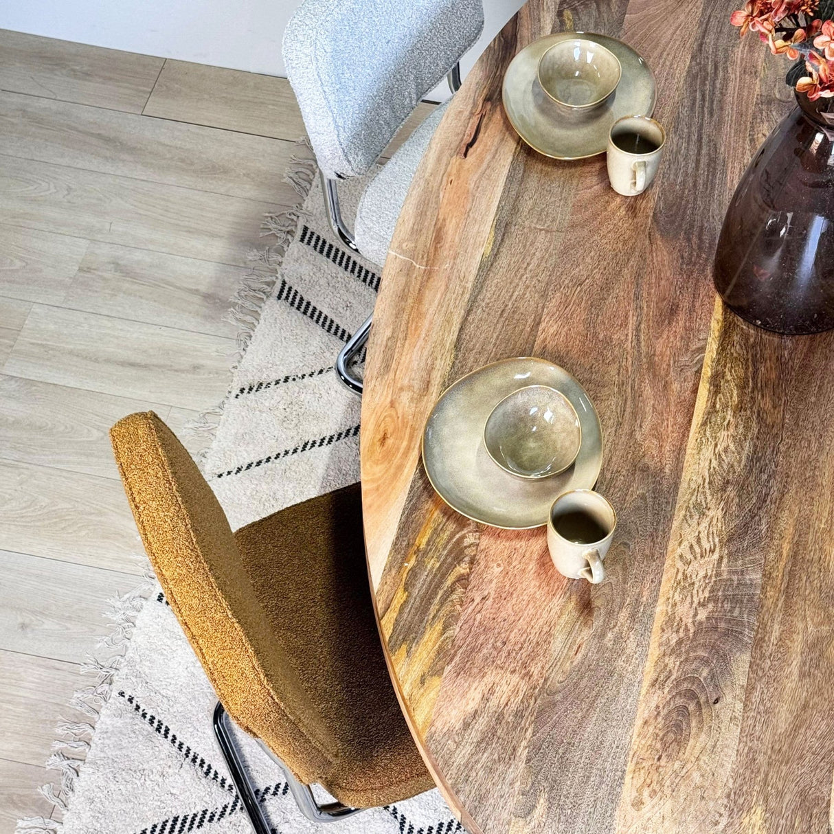 Moderne Eetkamerstoel Grijs Bouclé Stof Sway - Chrome Frame - Zonder Armleuningen