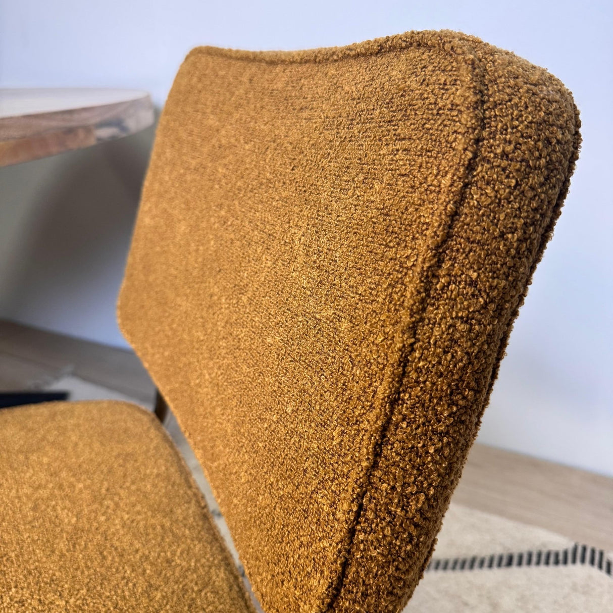 Moderne Eetkamerstoel Koper Bouclé Stof Sway - Chrome Frame - Zonder Armleuningen