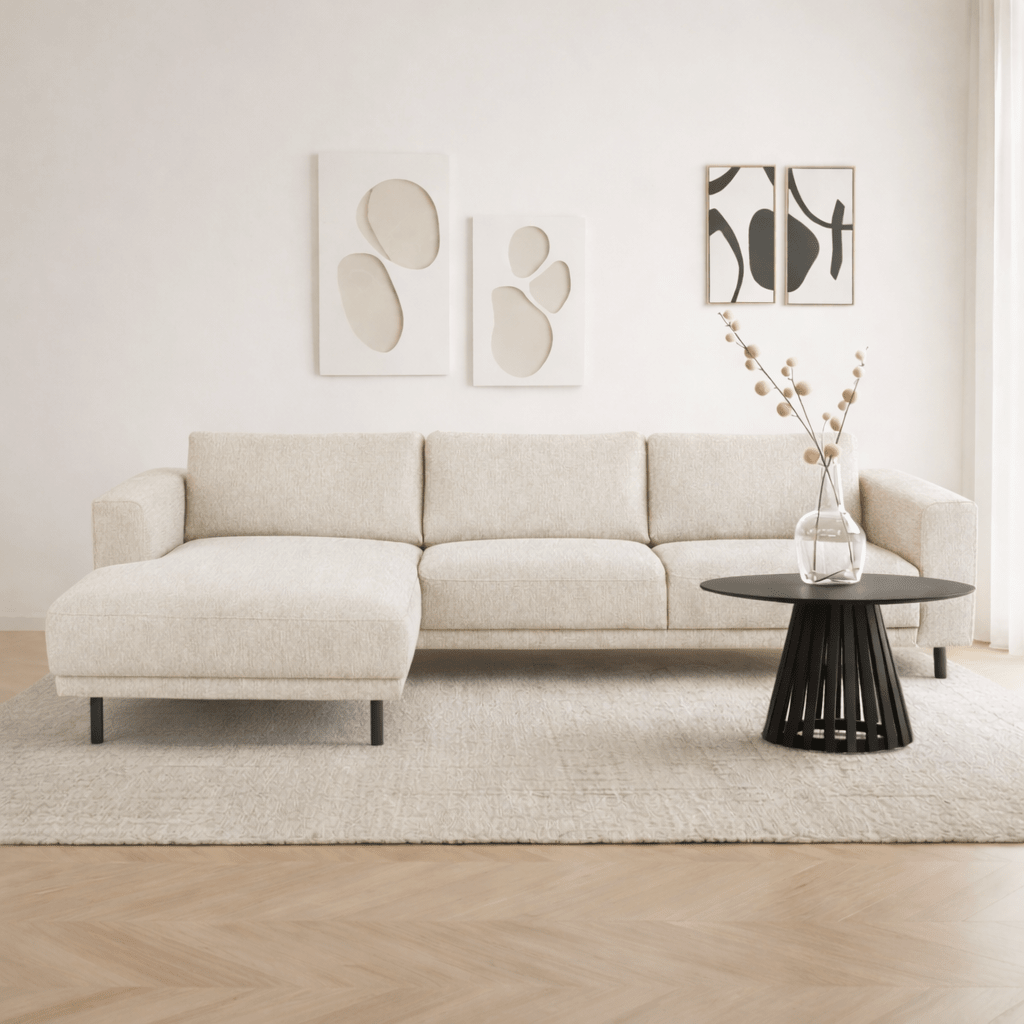 Banken - Moderne Hoekbank Links Beige Stof Aniko met Chaise Longue 238x142x78 cm - Dimehouse