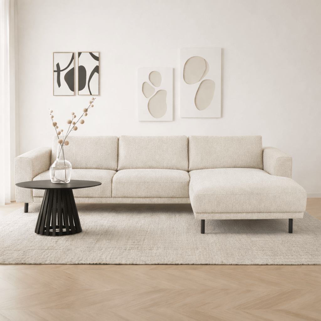 Moderne Hoekbank Rechts Beige Stof Aniko met Chaise Longue 238x142x78 cm