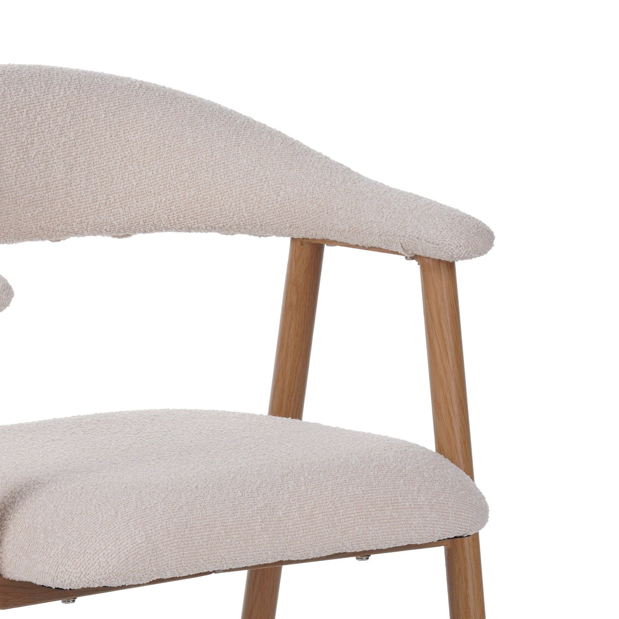 Japandi Eetkamerstoel Beige Bouclé Suki - Eikenlook Frame - Met Armleuning