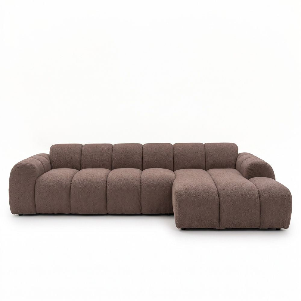 Banken-Hoekbank met lounge zacht bruin bouclé stof - strepen - rechts - Brix-Dimehouse