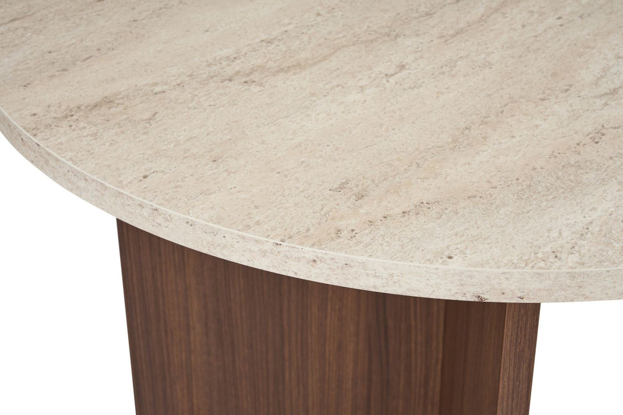 Ovalen eettafel Travertine blad - Walnoot melamine - 180x89,5x75 cm - Sablin