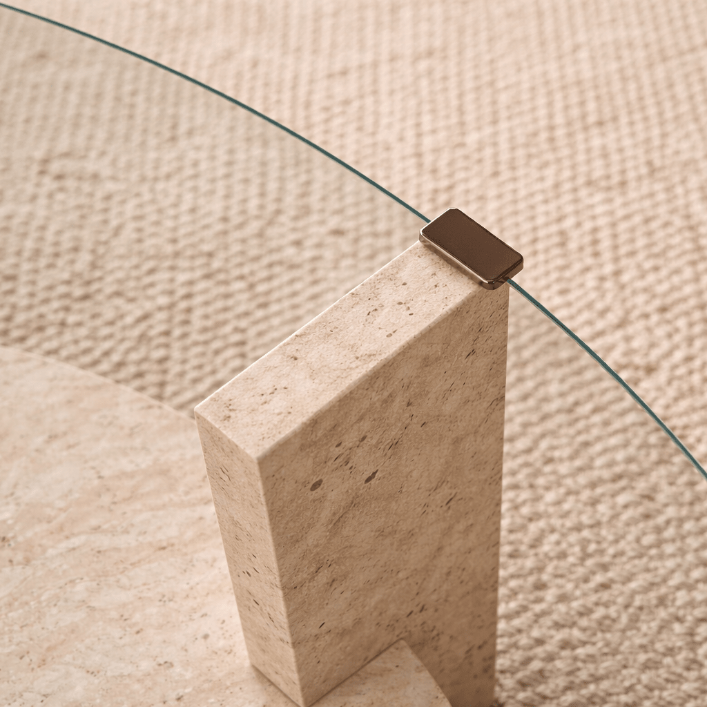 Ronde salontafel travertine melamine transparant glas Ø75 cm - Cairo