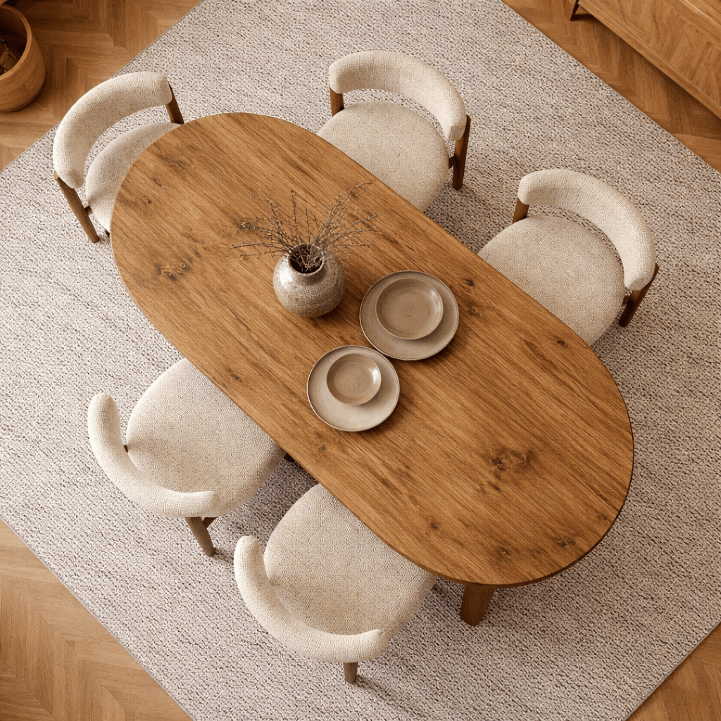 Ovale eettafel Grenen melamine - Japandi - 180x89,5x75 cm - Sota