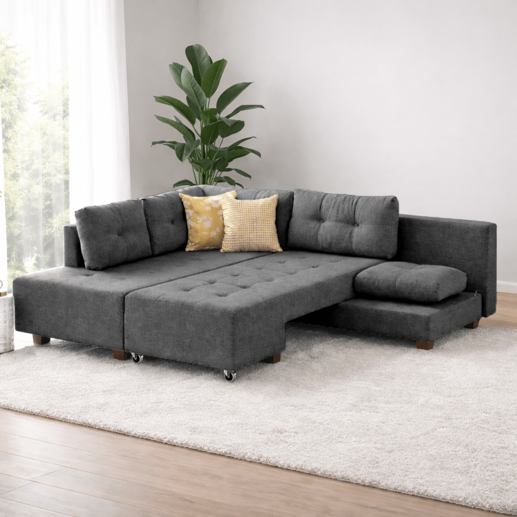Slaapbank antraciet stof - XL 280x206 cm - met wielen - Links - Manama