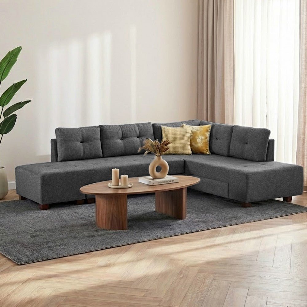 Slaapbank antraciet stof - XL 280x206 cm - met wielen - Rechts - Manama
