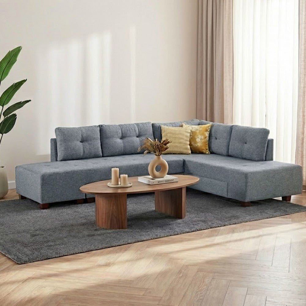 Slaapbank lichtblauw stof - XL 280x206 cm - met wielen - Rechts - Manama