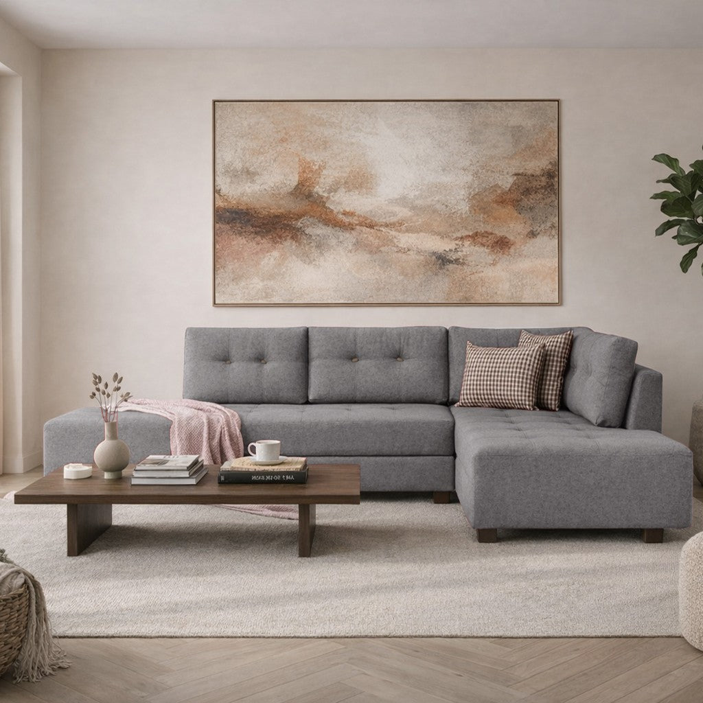 Slaapbank grijs stof - tweepersoons - XL 280x206 cm - met wielen - Rechts - Manama