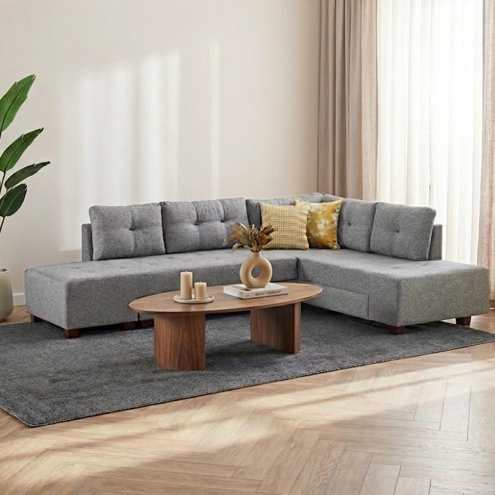 Slaapbank grijs stof - tweepersoons - XL 280x206 cm - met wielen - Rechts - Manama