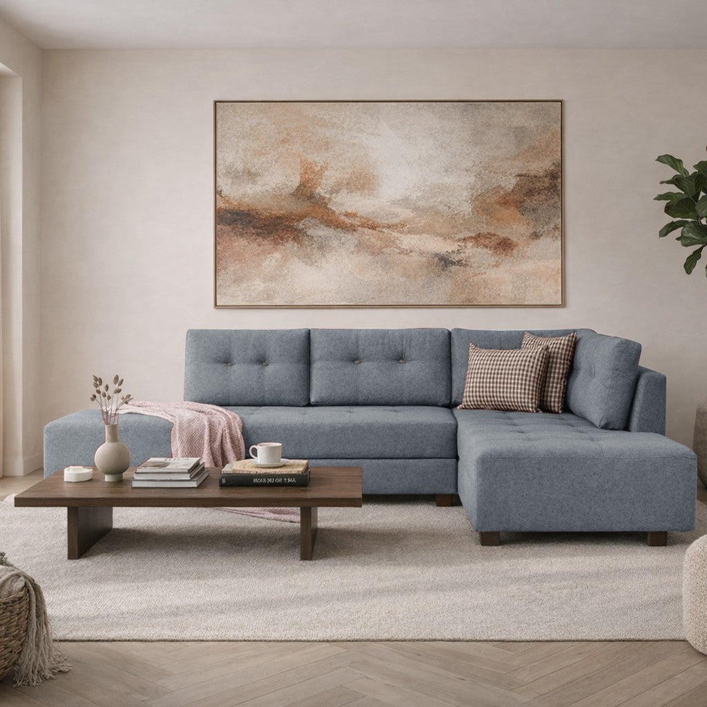Slaapbank lichtblauw stof - XL 280x206 cm - met wielen - Rechts - Manama