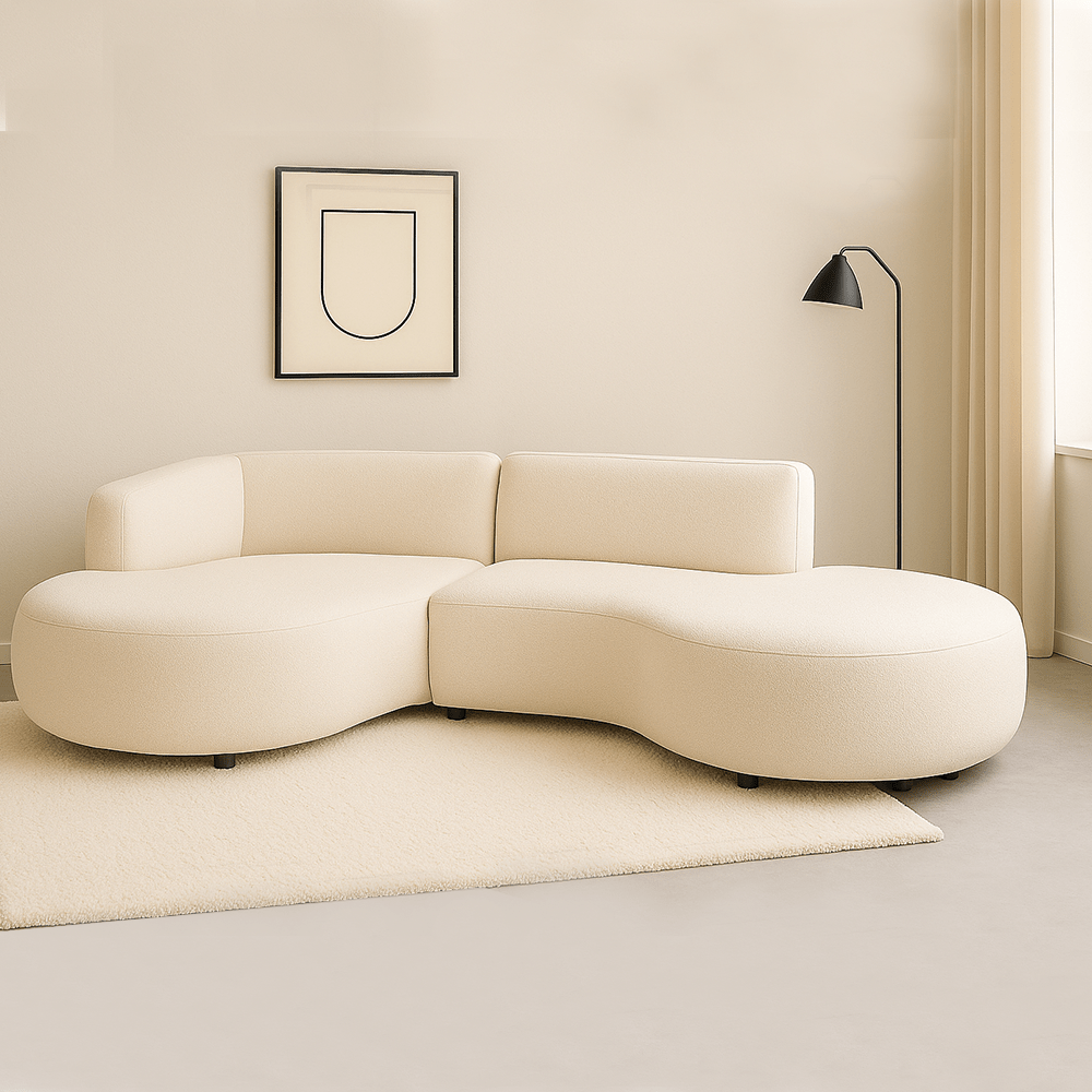 Hoekbank volledig organisch crème bouclé Sophie - links