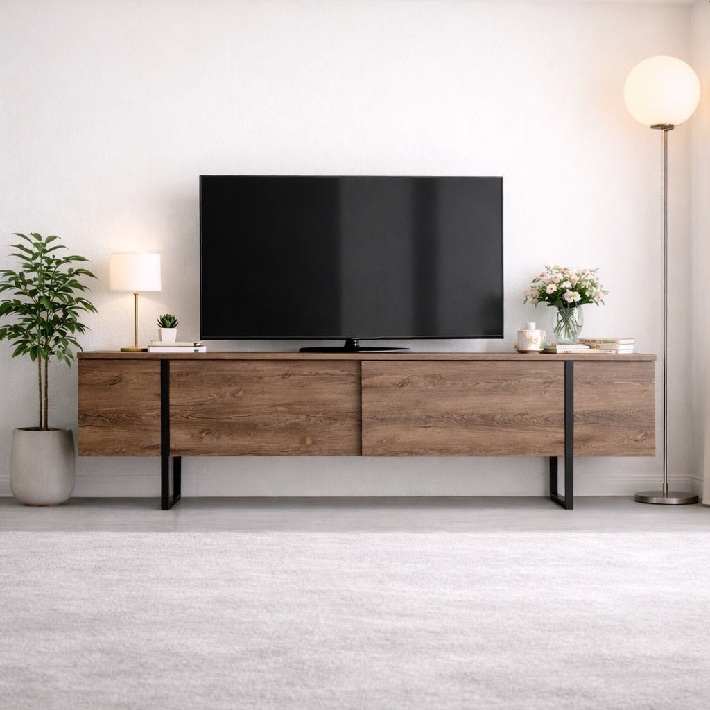 TV Meubel Luxe Walnoot Zwart Melamine 180x50x30 cm