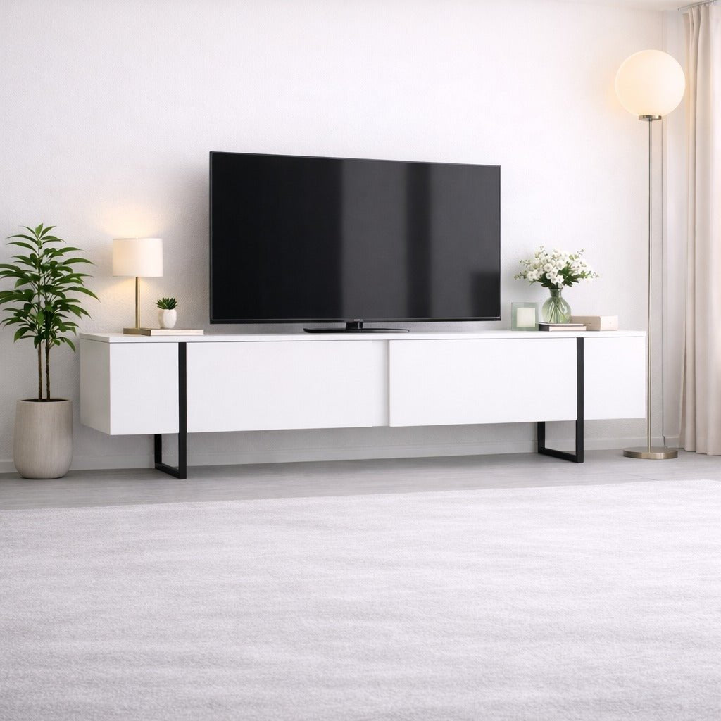 TV Meubel Luxe Wit Zwart Melamine 180x50x30 cm