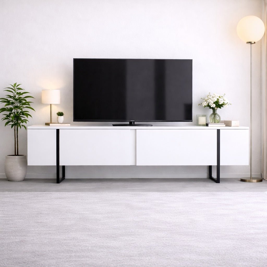 TV Meubel Luxe Wit Zwart Melamine 180x50x30 cm