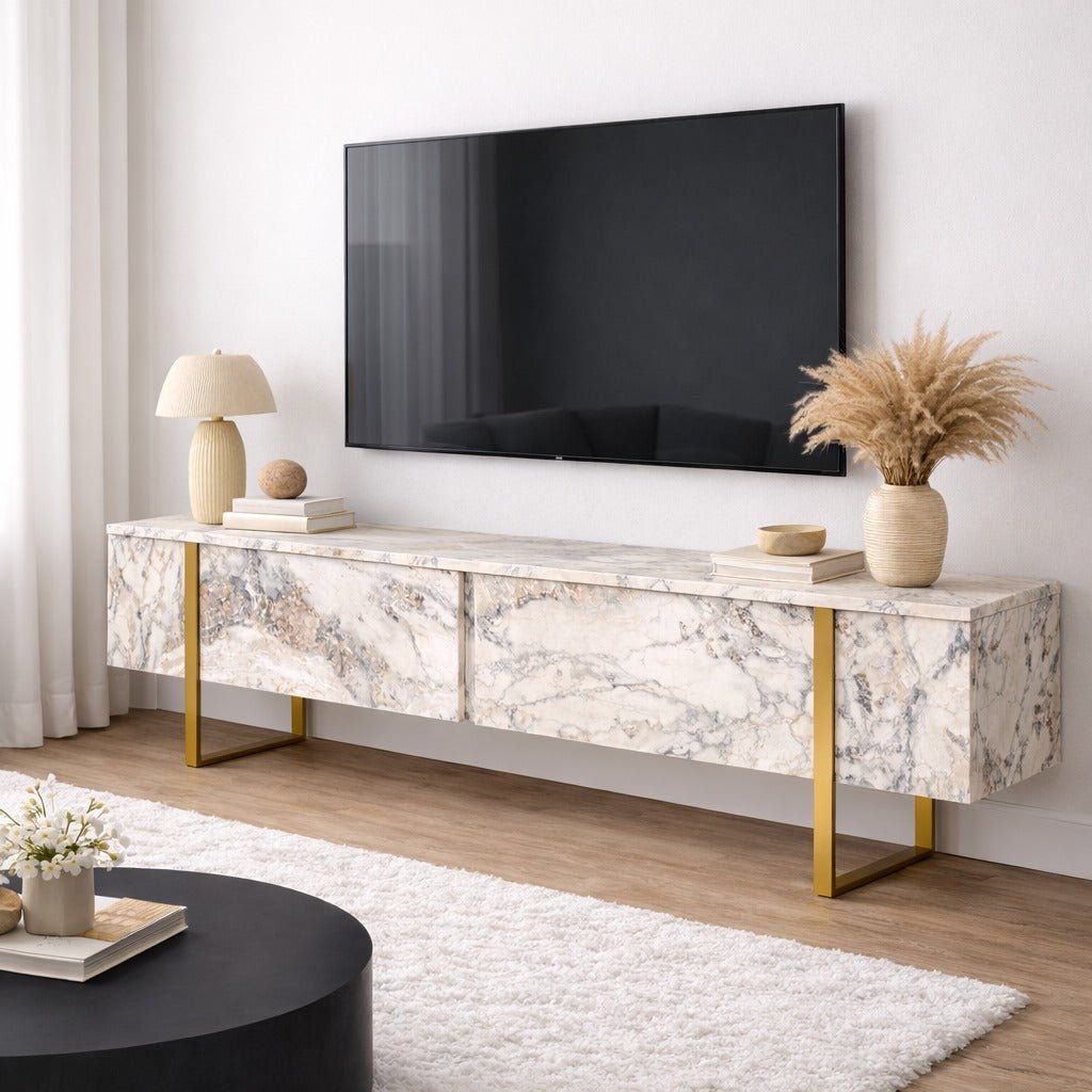 TV Meubel Marmer Melamine Gouden Frame Blitz 50x180x29,5 cm