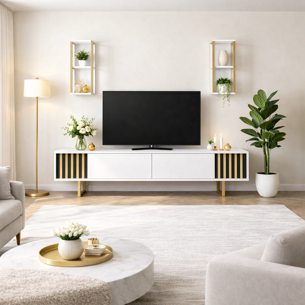 TV Meubel Set Gold Line Wit Zwart Melamine 180x48x30 cm