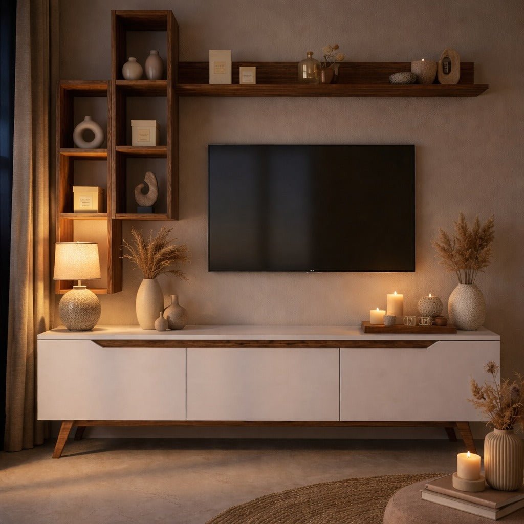 TV Meubel Set Iona Wit Donker Walnoot Melamine 180x48,6x35 cm