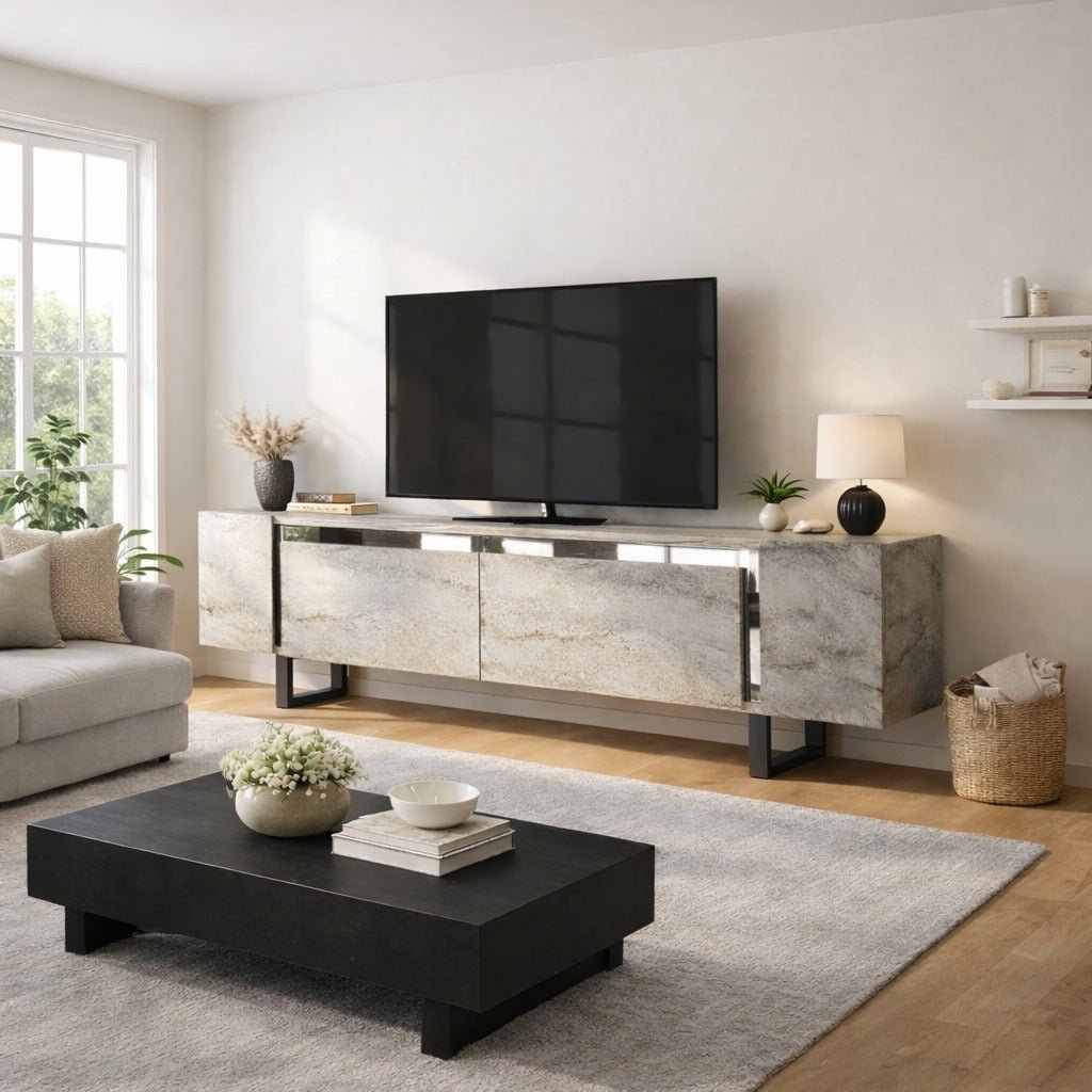 TV Meubel Travertijn Yildiz 180x50x30 - Zilver Frame