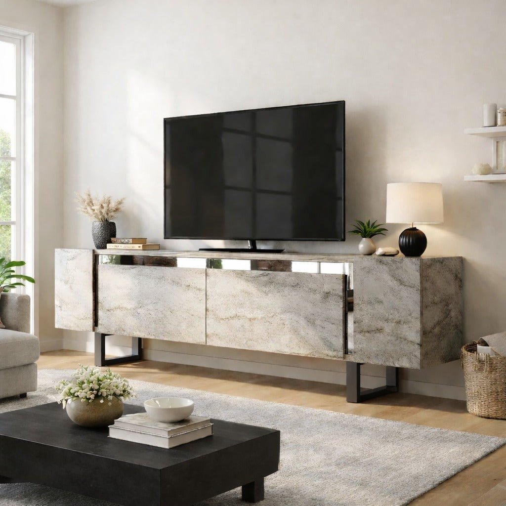 TV Meubel Travertijn Yildiz 180x50x30 - Zilver Frame